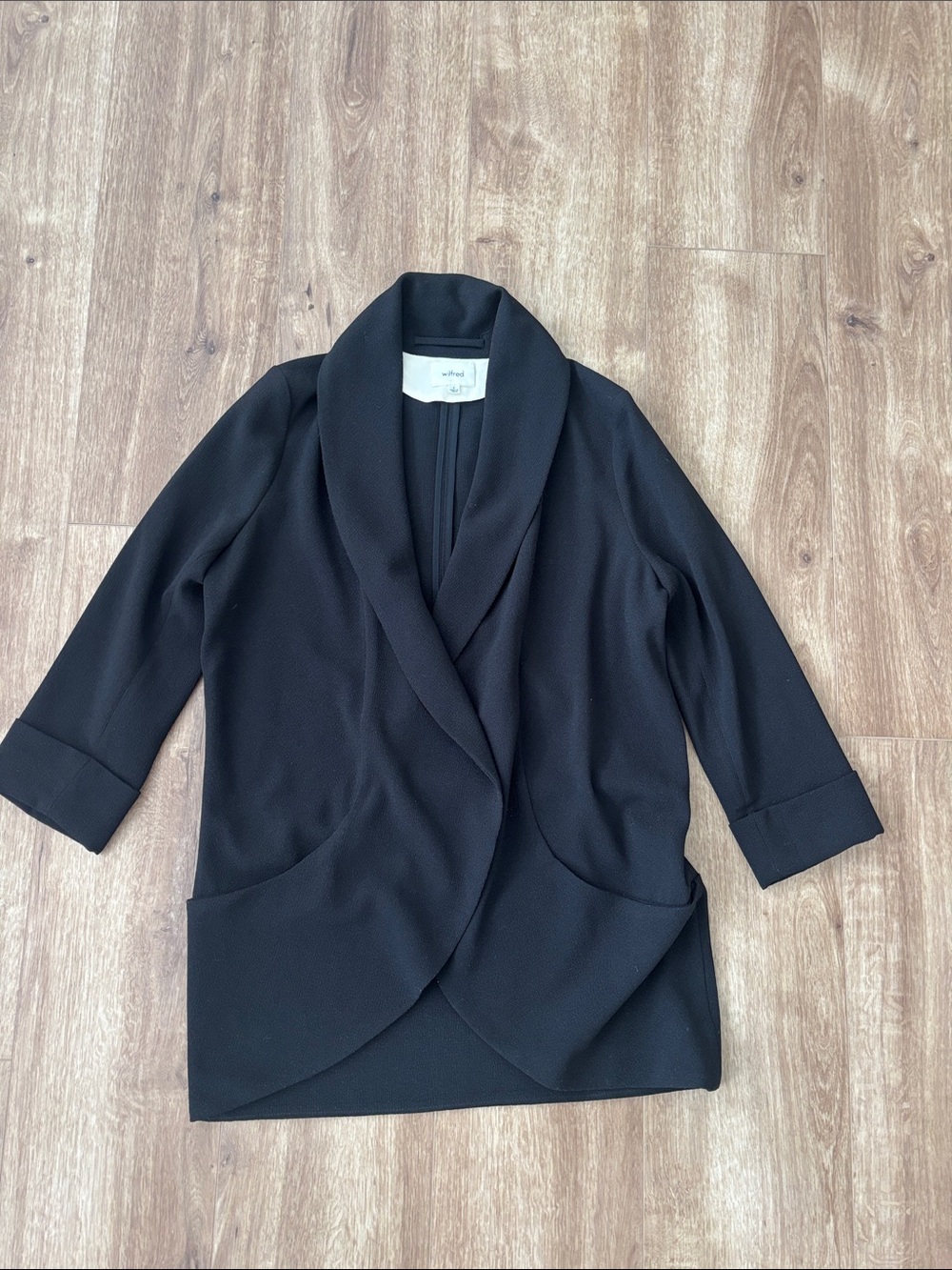 Aritzia Black Draped Shawl-Collar Open Blazer